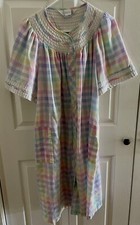 Vintage 1980s Era Leisure Life Pastel Check Duster Housecoat Large Snap Front