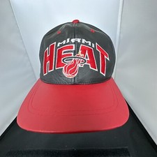 Vintage Miami Heat Black Leather Hat Ball Cap Drew Pearson Adjustable 90s NBA