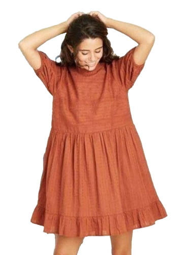 Universal Thread Babydoll Dress XXL Rust Short Sleeves Embroidered Tiered Lined - Picture 1 of 15