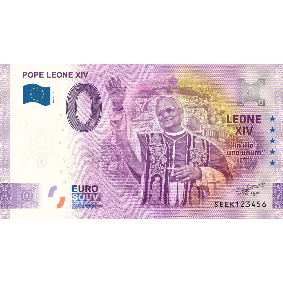 Billet Touristique 0 Euro Italie – Pape Benoît XVI – Souvenir Numéroté, Taille 135x74 Mm