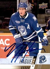 Nic Nicolas Hague Signed 2017-18 Upper Deck CHL card Mississauga Steelheads