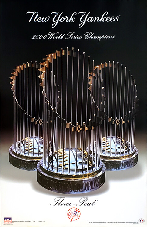 New York Yankees THREE-PEAT 1998-2000 World Series Champions 22x34