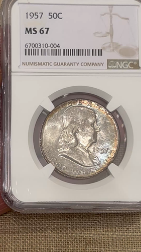 1957 P Franklin Half Dollar NGC MS67 Toned (NGC Population 61 Only 6 Higher) - Video 1 of 1