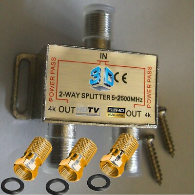 PROFi SAT STAMM Verteiler 2 Fach Weiche Splitter 3 F-Stecker Gold 4k HDTV TV  