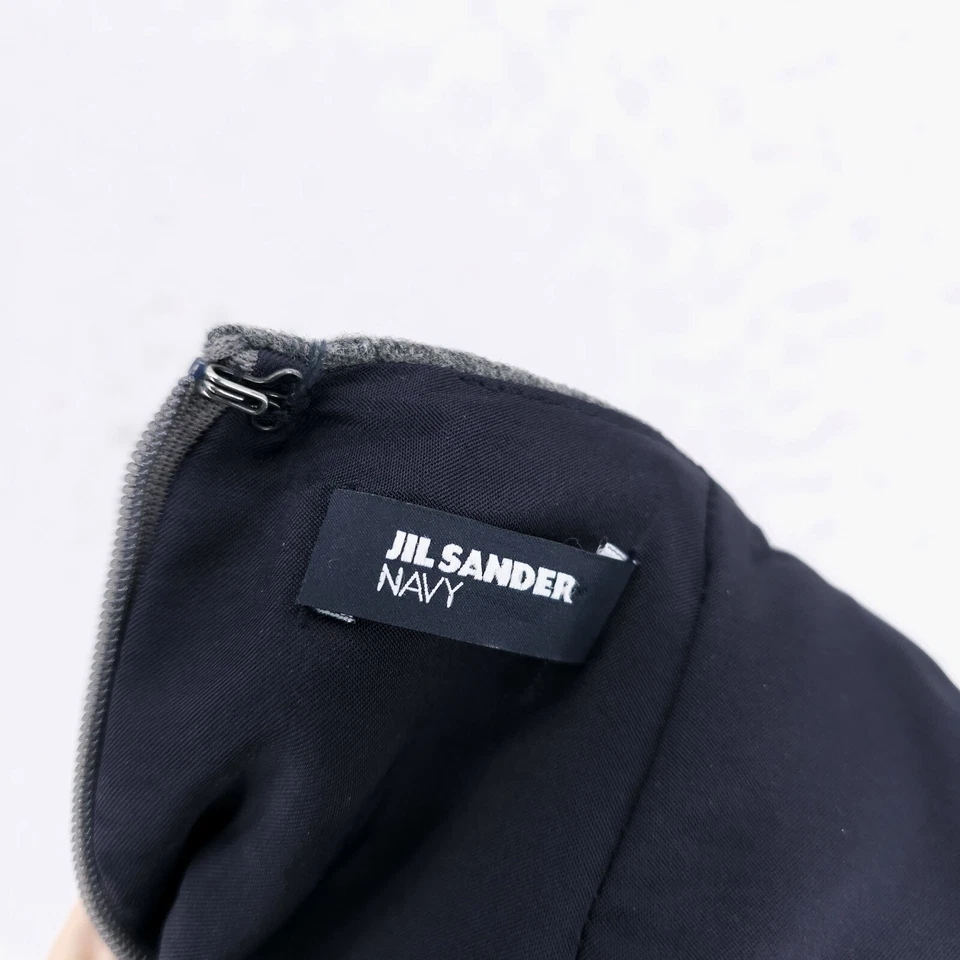 Vestido JIL SANDER Azul Marino Mezcla de Lana Gris Ajuste y Acampanado Usado en Excelente Condición Talla 42 - EE. UU. Talla 12 Foto 4 de 4