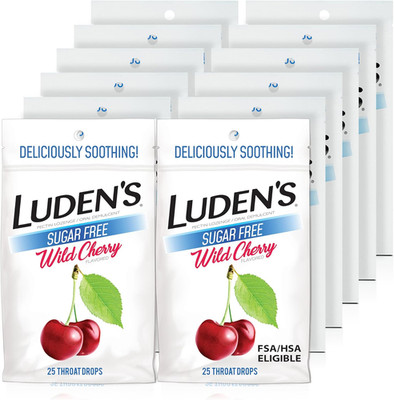 Luden'S Sugar Free Wild Cherry Throat Drops, Sore Throat Relief, 25 Count (12 Pa