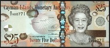 Cayman Islands 25 Dollars 2014, UNC, LOW Serial Prefix D/2 000771, QEII, P-41b