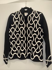 Talbots Black And White Boiled Wool Sweater Jacket Women s Size L