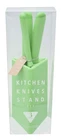 3-Piece Knife Set: Santoku Knife, Petty Knife, and Bread Knife, Green, 30229