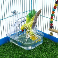 Bird Bath for Cage, Clear Birds Bathtub with Hanging Hooks, Upgraded Bird Large