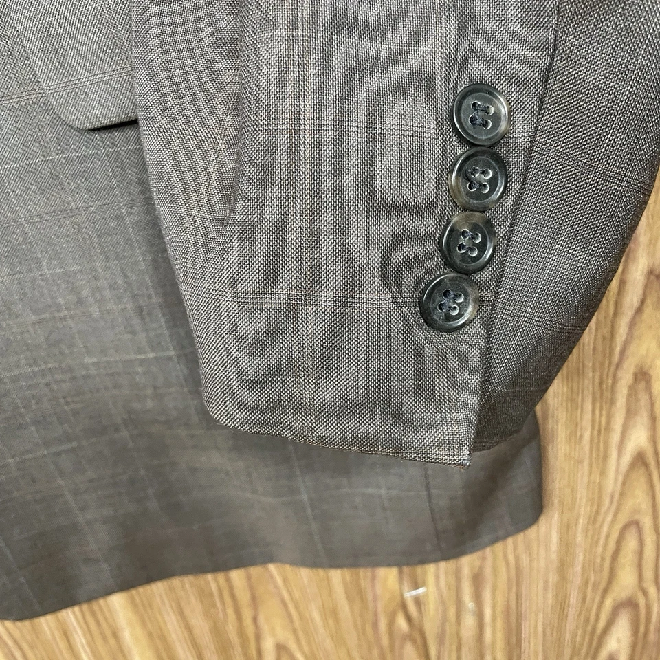 Jos A Bank 2 Piece Suit Mens 44R 38x29 Olive Green Multicolor Plaid 100% Wool - Image 4 of 4