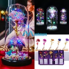 LED Luminous Crystal Galaxy Enchanted Rose In Glass Romantic Gift Home Decorate