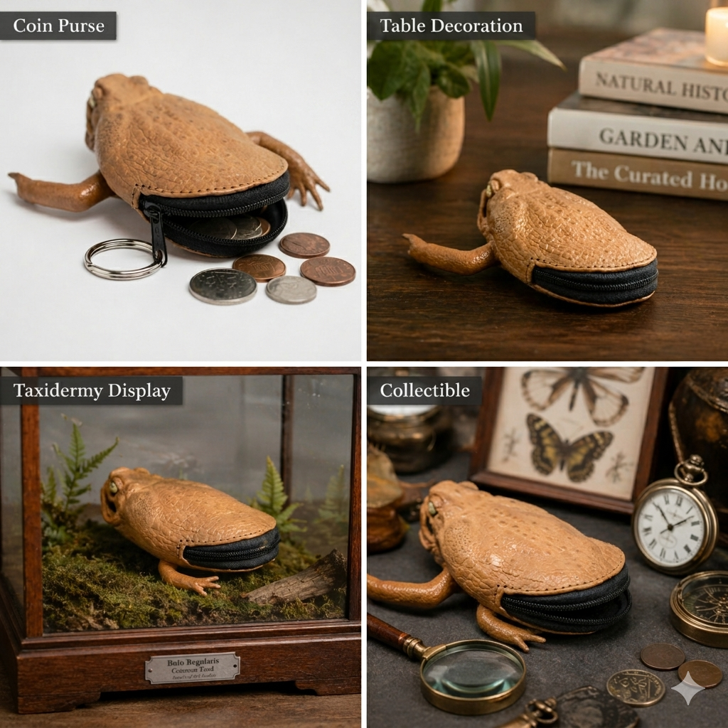 Genuine Leather Purse Exotic Taxidermy Cane Toad Frog Wallet Key