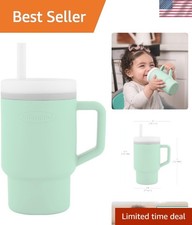 Cool Mint Silicone Baby Tumbler with Easy-Grip Handle  Spill-Resistant Straw