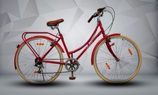 City Bike Donna OLANDESE | Ibrida 6 Velocità, Ruote 700C, Rosso, Freni a V
