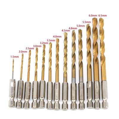 13tlg 1.5-6.5mm HSS Bit-Bohrer 1 4 Hex Shank Set TIN f. Bithalter Stahl