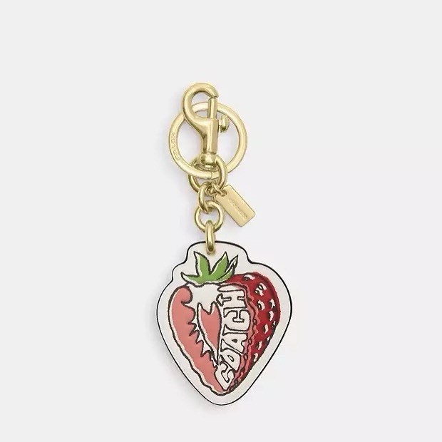 NWT Coach Strawberry Bag Charm Keychain Fob CAO53 Gold/Chalk Multi