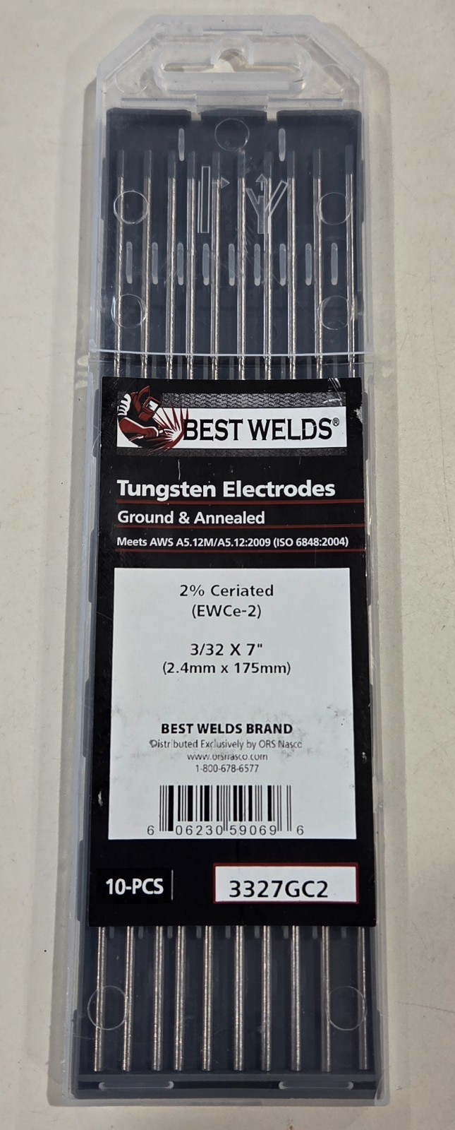3327GC2 BEST WELDS EWCE2 Tungsten Electrodes 2% Ceriated 3/32 in x 7" Pack of 10