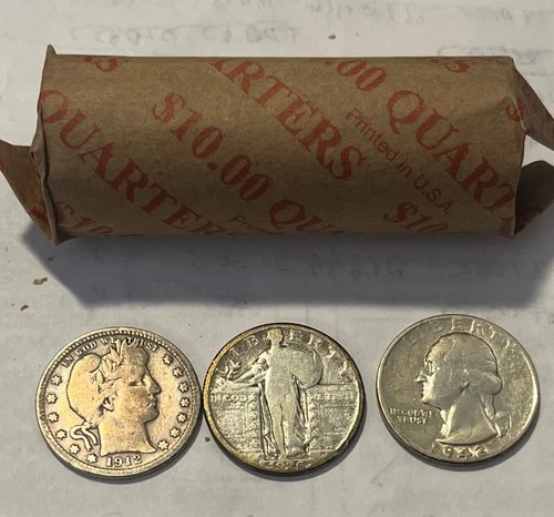 90% Silver Quarter Dollar roll. Mix of Barber, Liberty & Washington quarters.