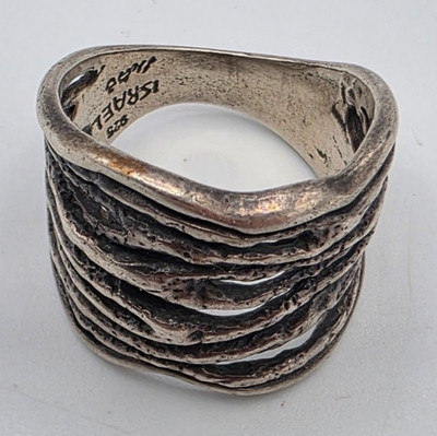 Vtg Brutalist Woven Style 925 Silver Ring w/ Makers Mark Size 7-3/4