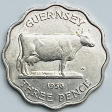 1956 Guernsey 3 Pence KM# 18 Uncirculated Condition