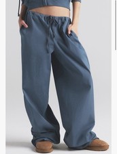 NEW Skims Cotton Poplin Straight Leg Lounge Pants Harbor Blue M Wide Leg Relaxed