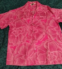 Vintage 60s 70s Malihini Hawaiian Barkcloth Shirt Men's Large XL Pink Floral