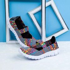 Womens Flat Sandals Trainers Ladies Casual Beach Woven Elasticated Shoes Slip On