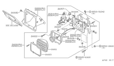 Nissan 26014-31M21 Motor Head Lamp RH 1983-1984 Nissan Pulsar NX