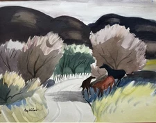 Raymond Wilson Original Painting Art California Modernist Landscape Horses