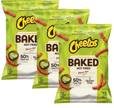 Baked Cheetos Crunchy Flamin  Hot Limon Cheese Flavor 50% Less Fat Snacks 3 Bags