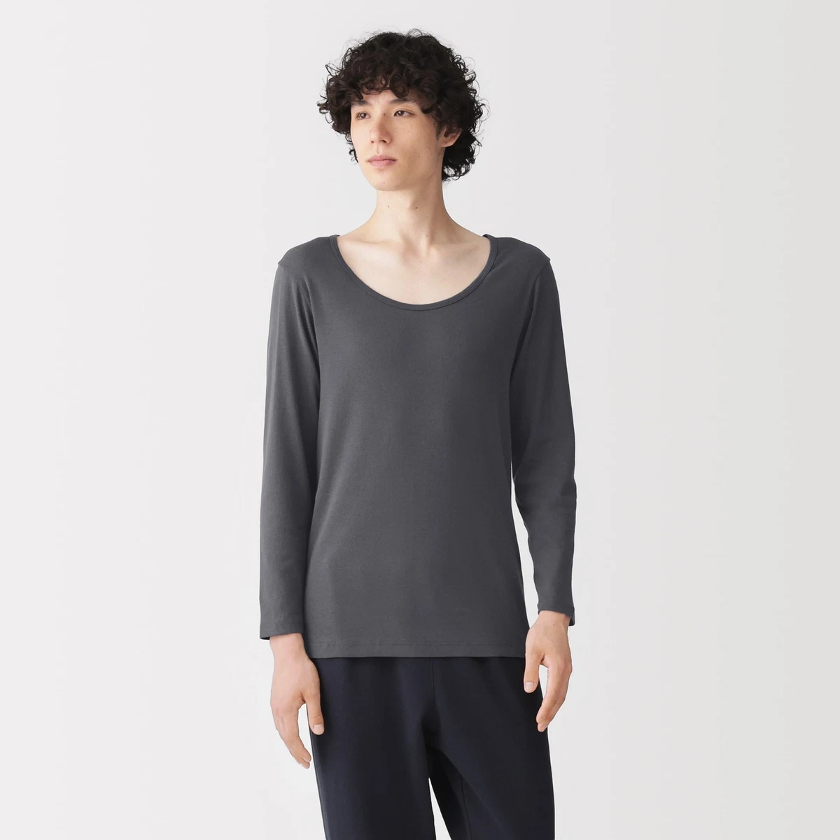 MUJI Hombres Algodón Ajuste Ancho Camiseta Blanco Gris Oscuro Negro XS-2XL Ja...