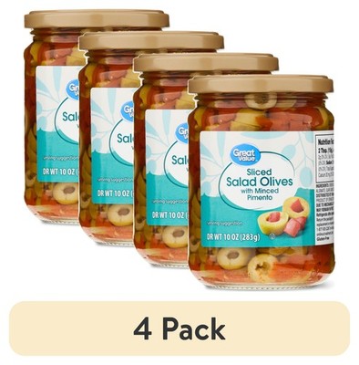 (4 pack) Great Value Sliced Salad Olives with Minced Pimento, 10 oz