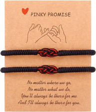 2 Pcs Braided Couple Bracelets Black Red String Knot Adjustable BFF Jewelry