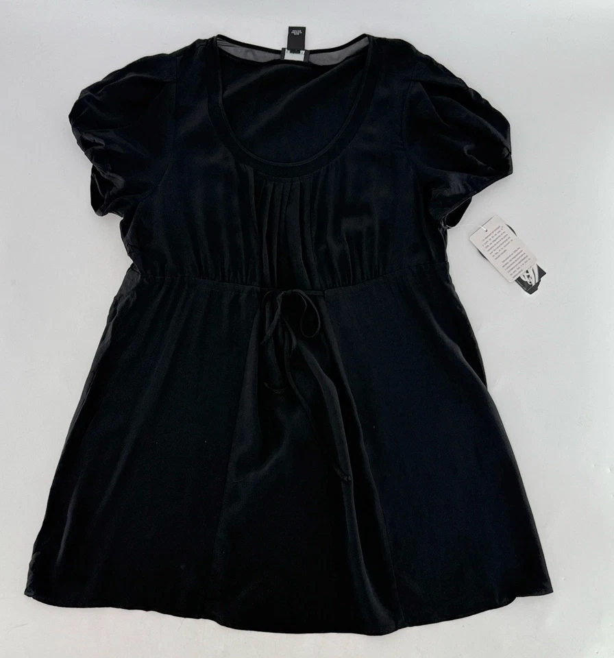 NWT Nine West Black 100% Silk Tunic Blouse Top Drawstring Cinched Waist Sz L - Image 3 of 4