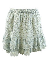 Lucky Brand Women's Printed Cotton Tiered Mini Skirt M, Blue Multi
