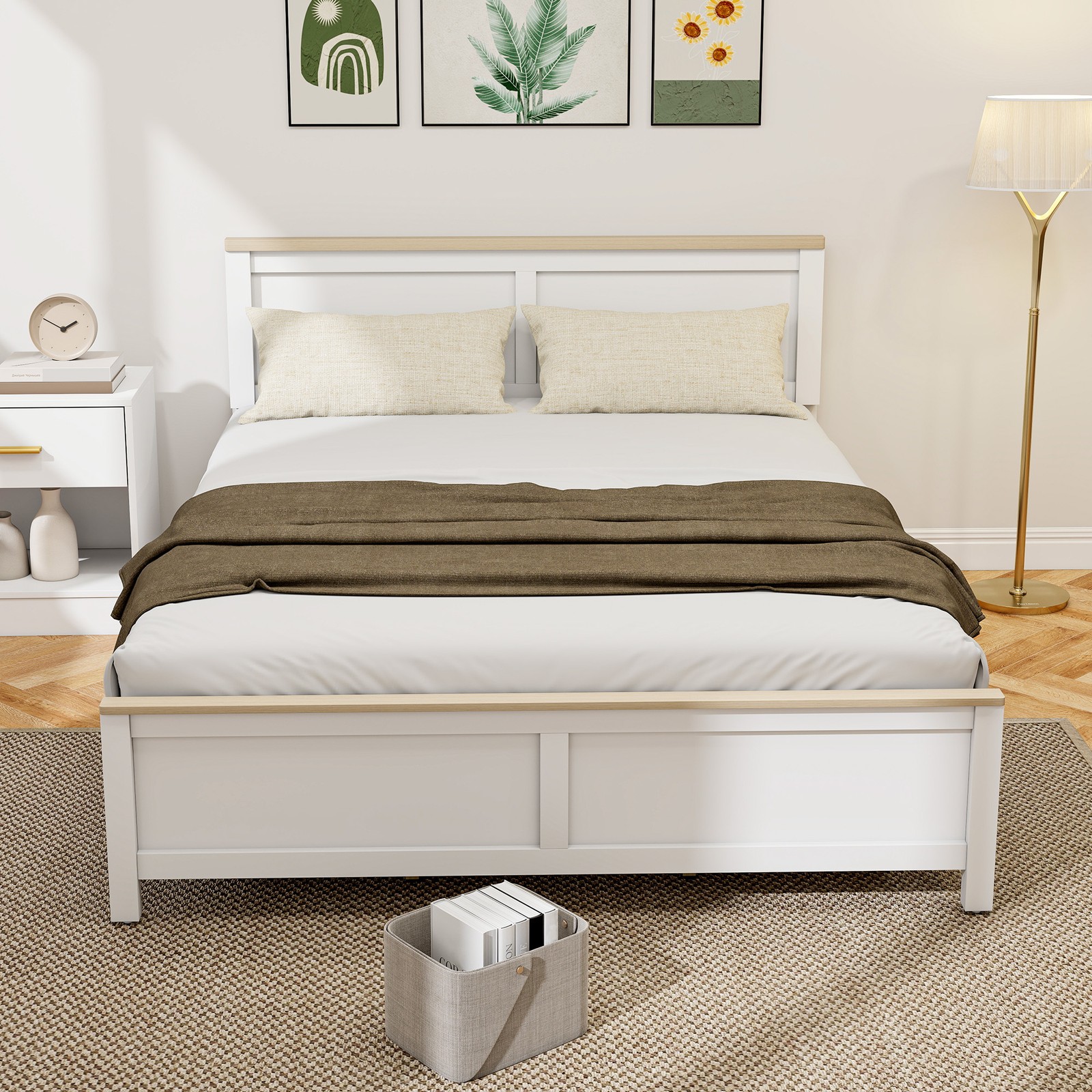 With Headboard Modern Platform Bed Frame White