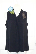 TOMMY HILFIGER Sz M Suit Separates Twist Neck Stretch Knit Top Black NWT