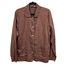 Vtg Smith & Hawken Linen Jacket Lightweight Long Sleeves Button Up Brown Sz L