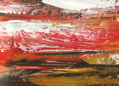 ORIGINAL Abstrakte Landschaft / Meereslandschaft ACEO OOAK ACRYLGEMÄLDE 3,5  x 2,5 
