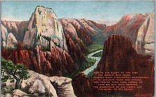 Zion National Park Postcard 1946 Angels Landing Great White Throne UT