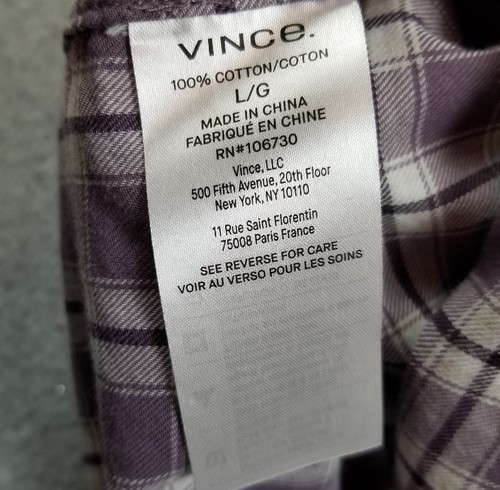 Vince Button Up Shirt Men’s Large L Purple White Plaid Short Sleeves Classic Fit - Picture 6 of 10