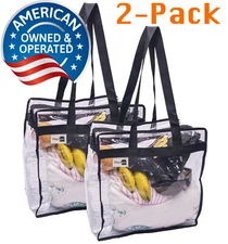 2-Pack Clear Stadium Approved Vinyl Bags 12x6x12" w Zippers for Concerts, Sports