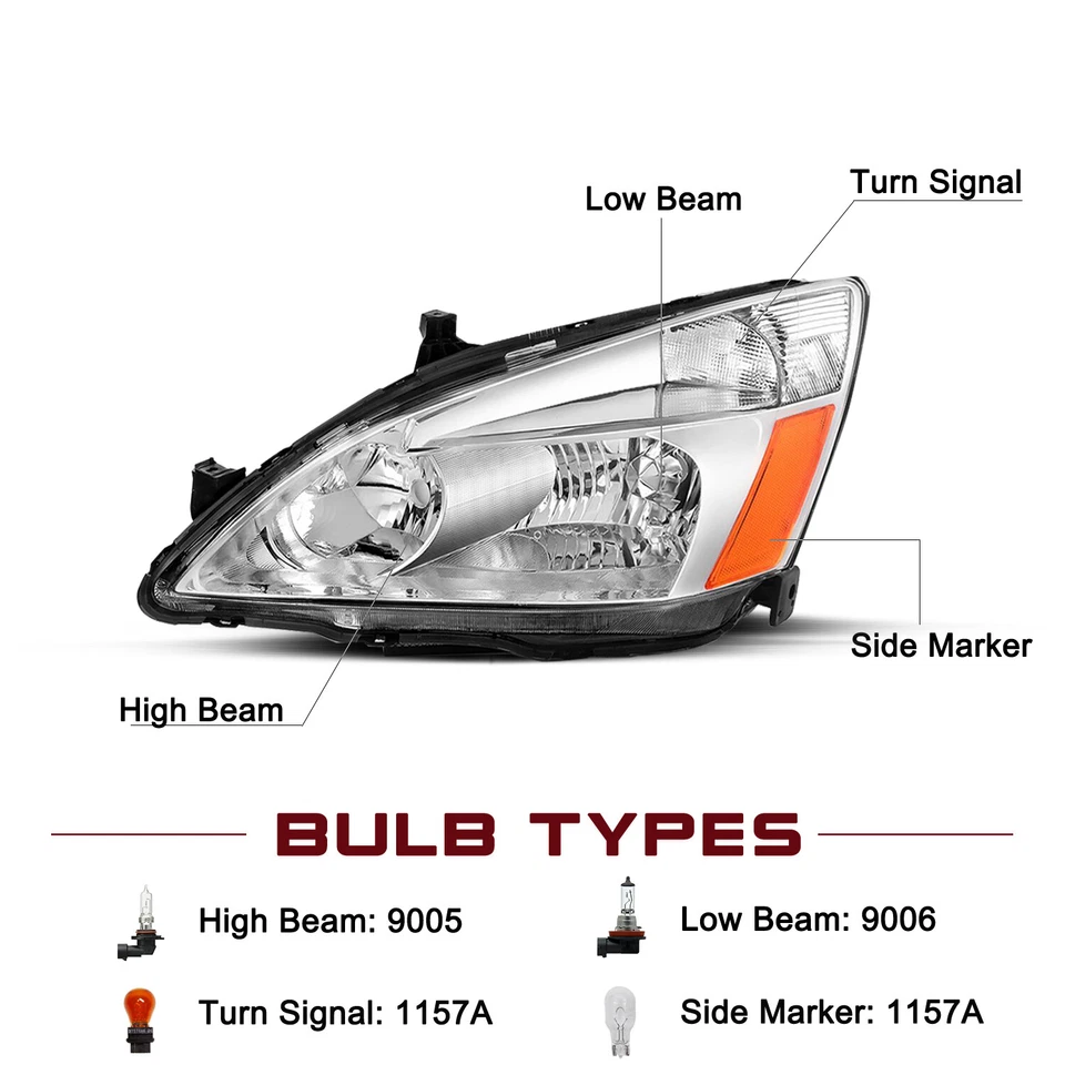 Par de montaje de faros cromados ámbar de 2/4 puertas para Honda Accord 2003-2007 Foto 2 de 4