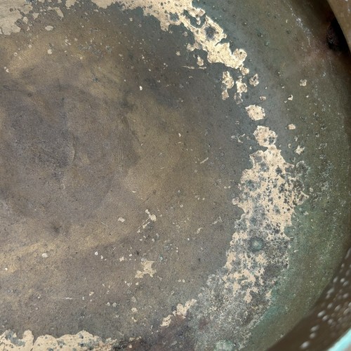 Vintage Solid Brass Planter 2 Handles Verdigris Cauldron Situla Censer Rustic - Picture 9 of 19