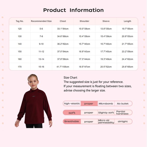Kids Girls Tops Mock Neck Pullover Solid Color Sweatshirt Climbing Warm Camping - Picture 20 of 44