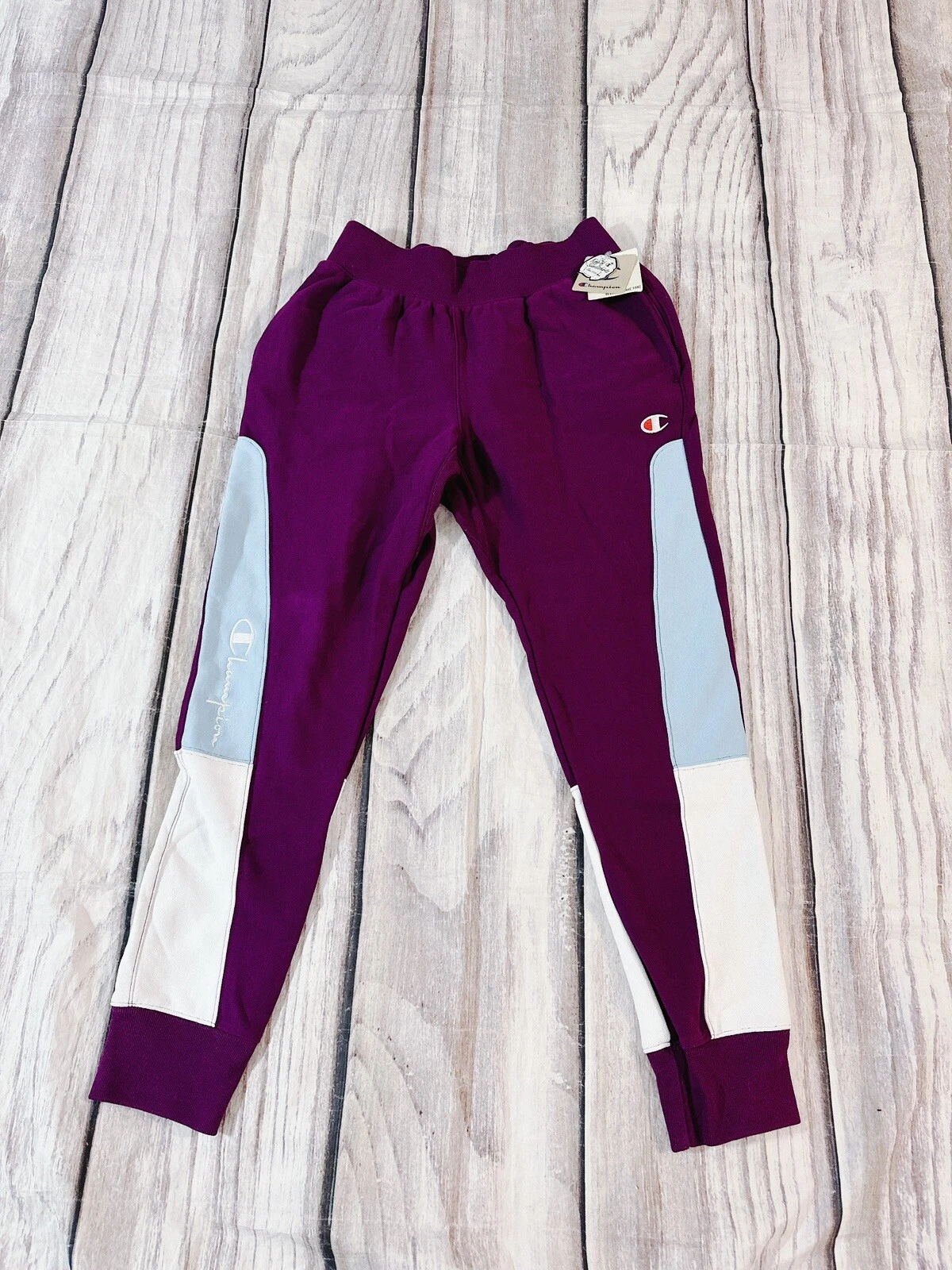 Champion Man SZ Medium Reverse Weave Jogger Pant Logo Purple-white-blue NWT (B1)