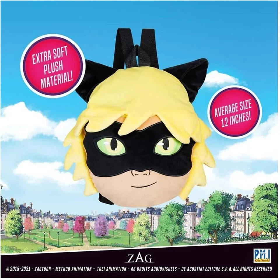 Mochila escolar de felpa Miraculous Cat Nior figura almohada jugable de 12" Foto 3 de 4