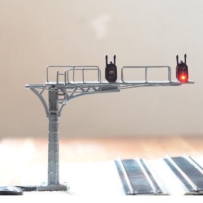 HO/OO Scale Black Cantilever Signal Bridge With 3 Aspect LED Lights - For Double Track Left Side Layouts