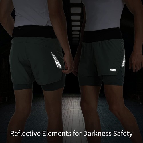 Men's Running Fitness Gym Sports Shorts Cycling Outdoor 2 in 1 with Multi-Pocket - Picture 27 of 27